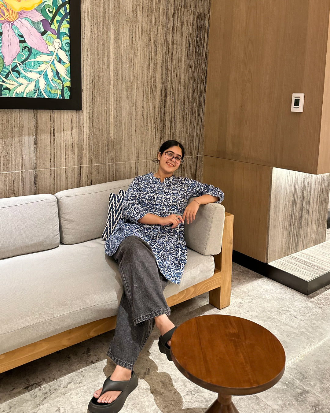 Indigo Block Peplum Top