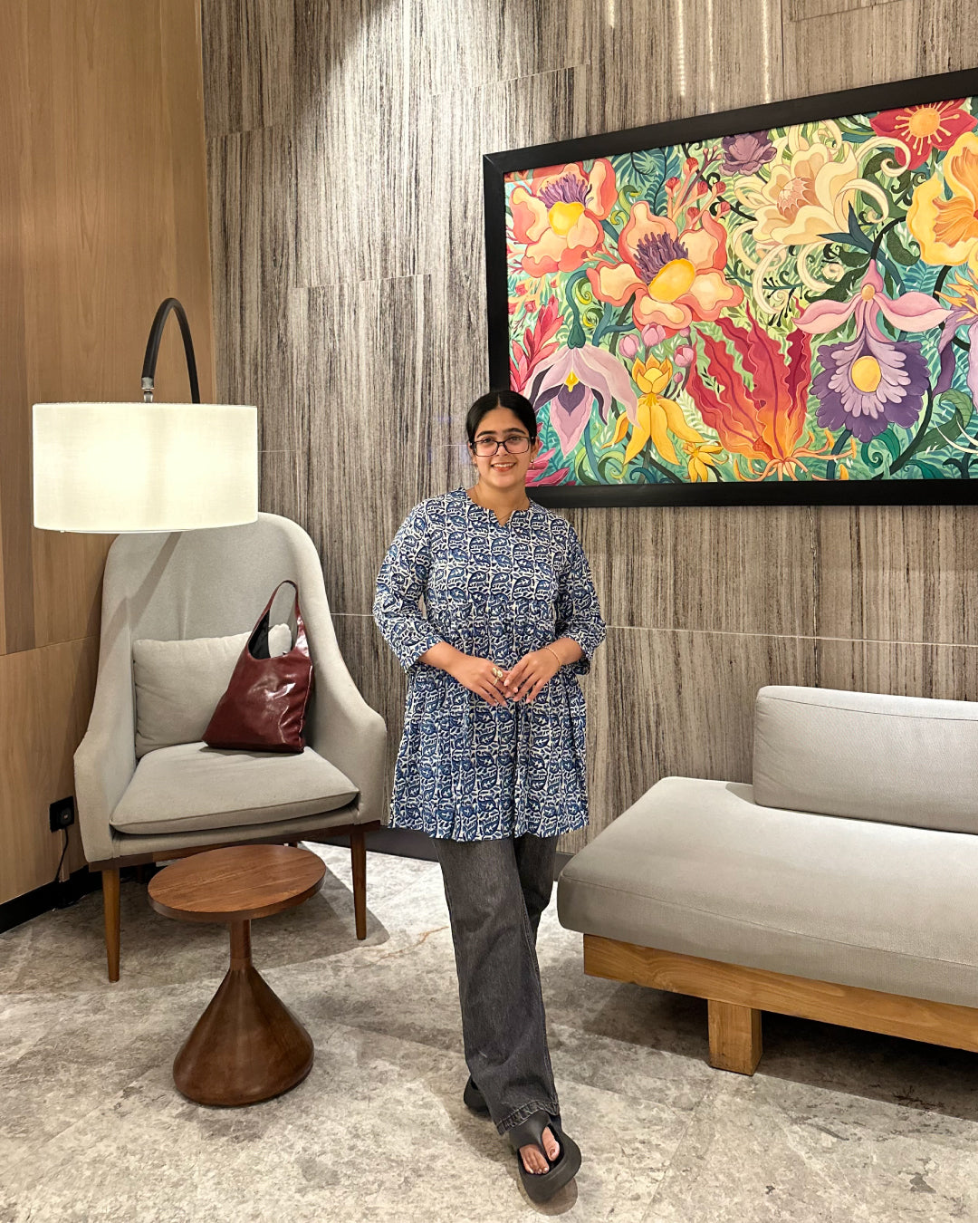 Indigo Block Peplum Top