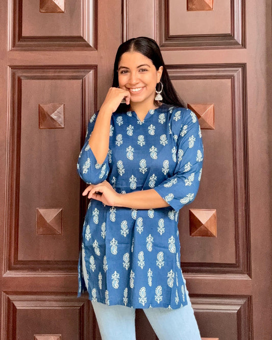 Indigo Breeze Cotton Kurti – 30 Inch Short Kurti