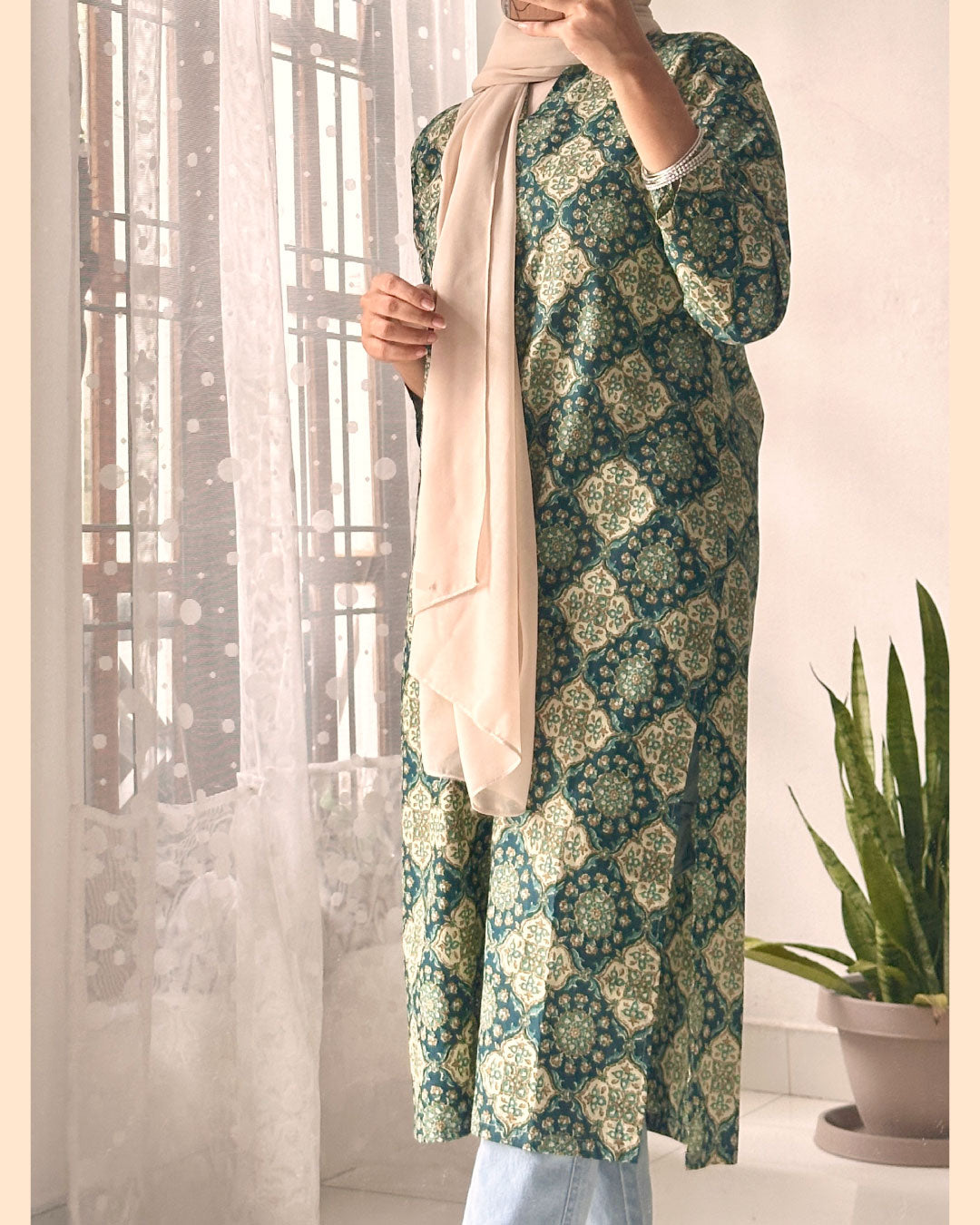 Vibrant Grace – Green and Yellow Long Kurti