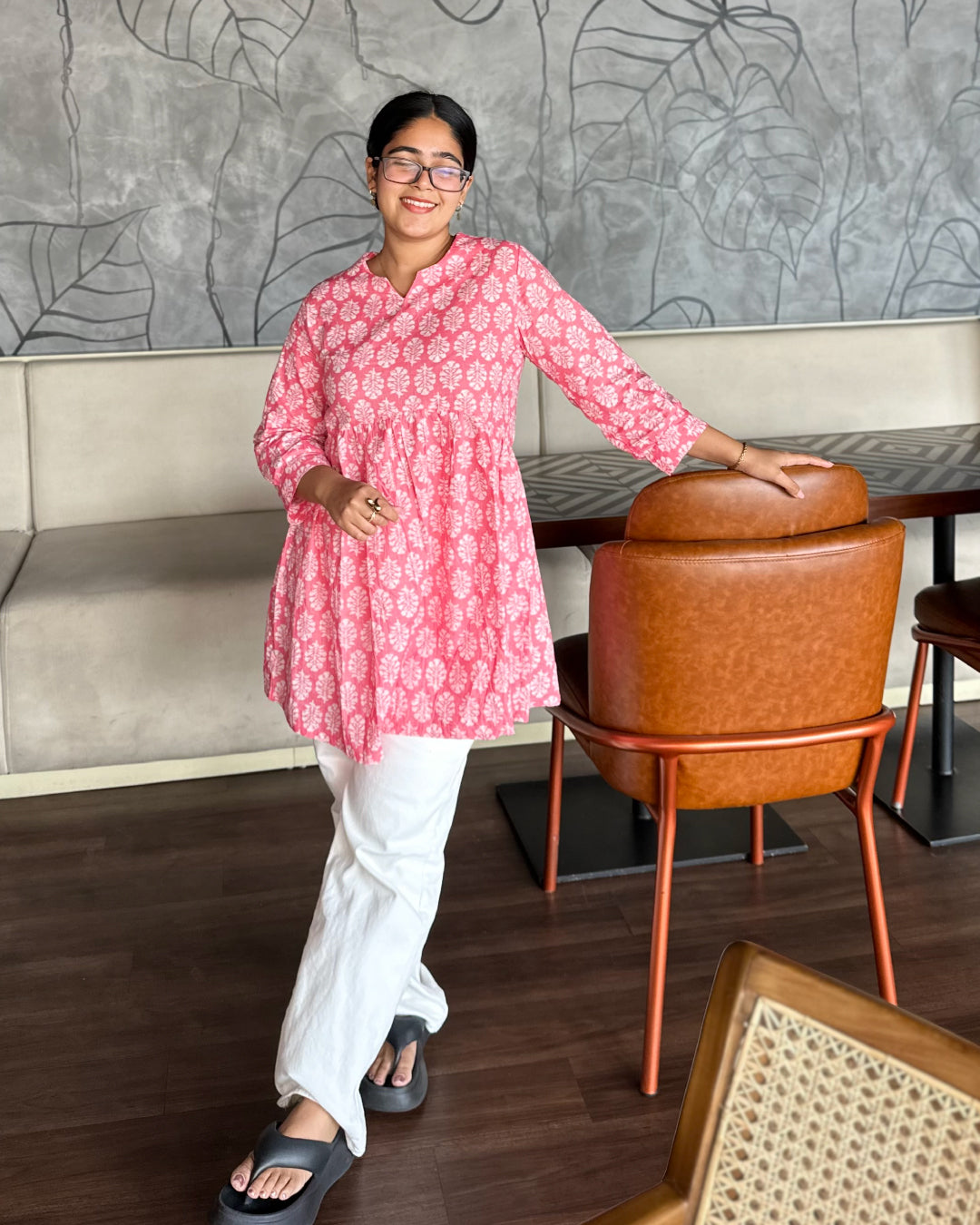 Gulzaar Bloom pink with white ethnic Peplum Top