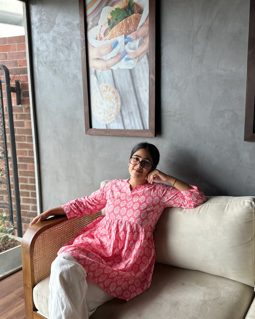 Gulzaar Bloom pink with white ethnic Peplum Top