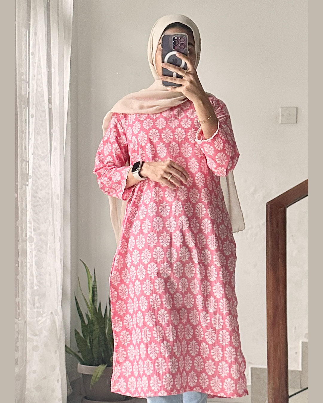 Blush Elegance – Soft Pink 40-Inch Kurti