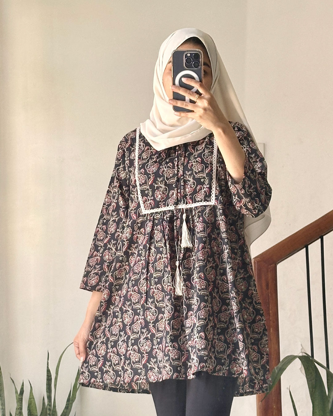 Twilight Bloom Hand-Block Printed Short Kurti