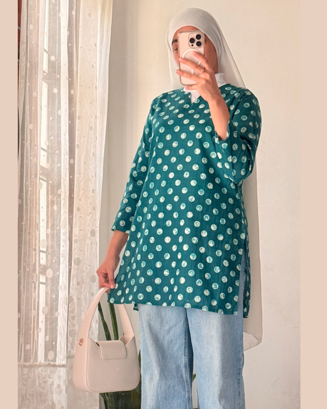 Chandni Polka Teal Polka 30 inches Short Kurti