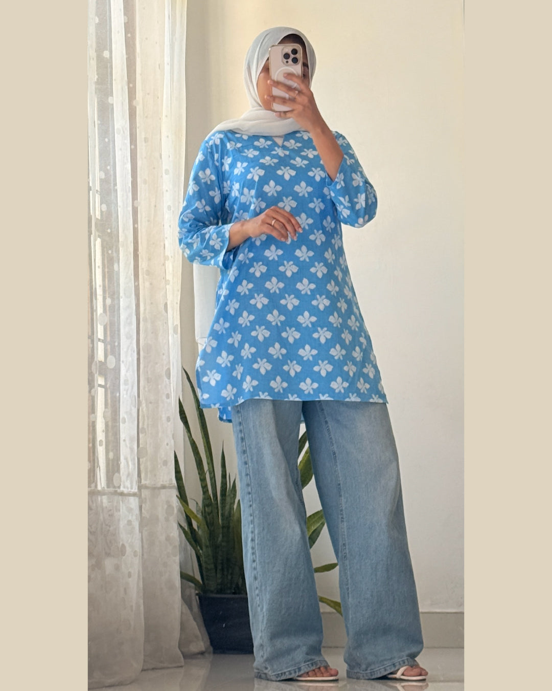 Phoolkari Noor Sky Blue 30 Inches Short Kurti