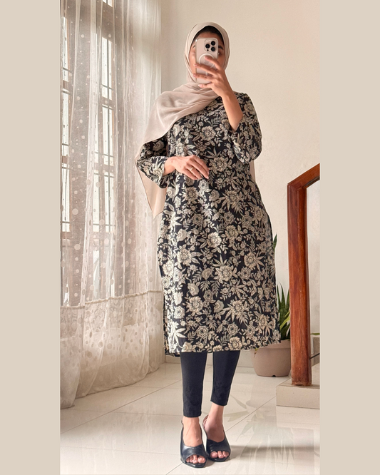 Black Floral Kurti Top for Women – Midnight Masala | Casual Ethnic Wear Sri Lanka