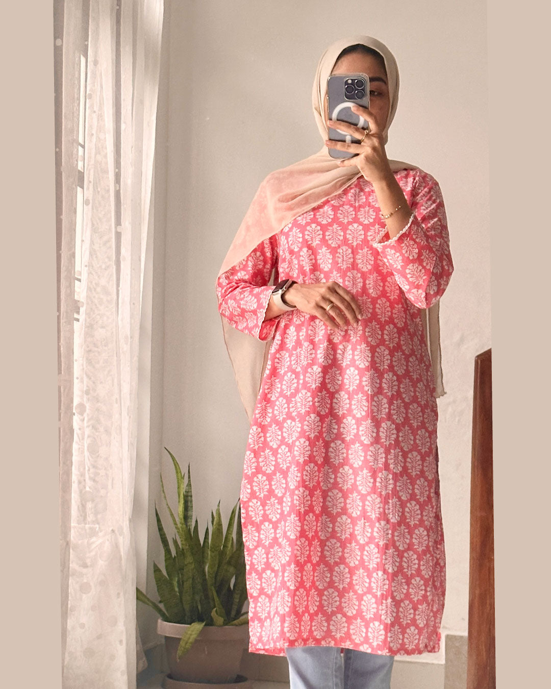Blush Elegance – Soft Pink 40-Inch Kurti