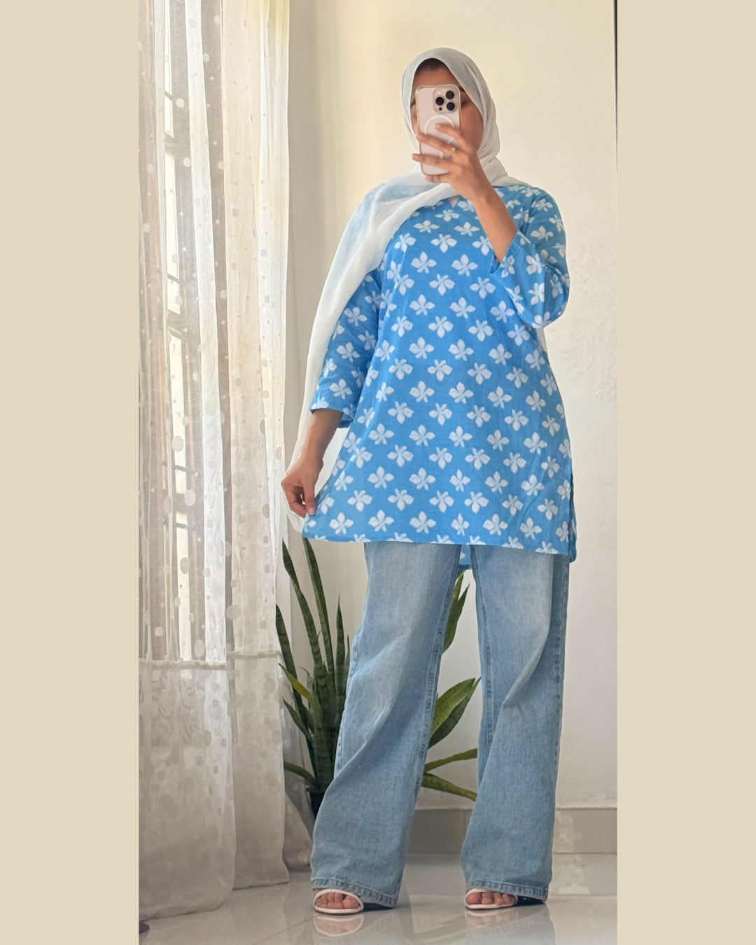 Phoolkari Noor Sky Blue 30 Inches Short Kurti