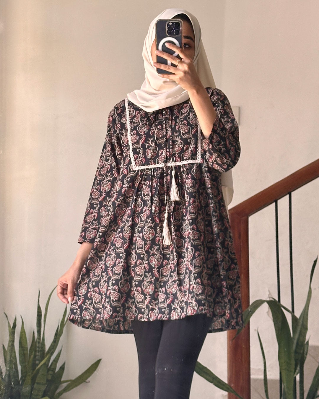 Twilight Bloom Hand-Block Printed Short Kurti