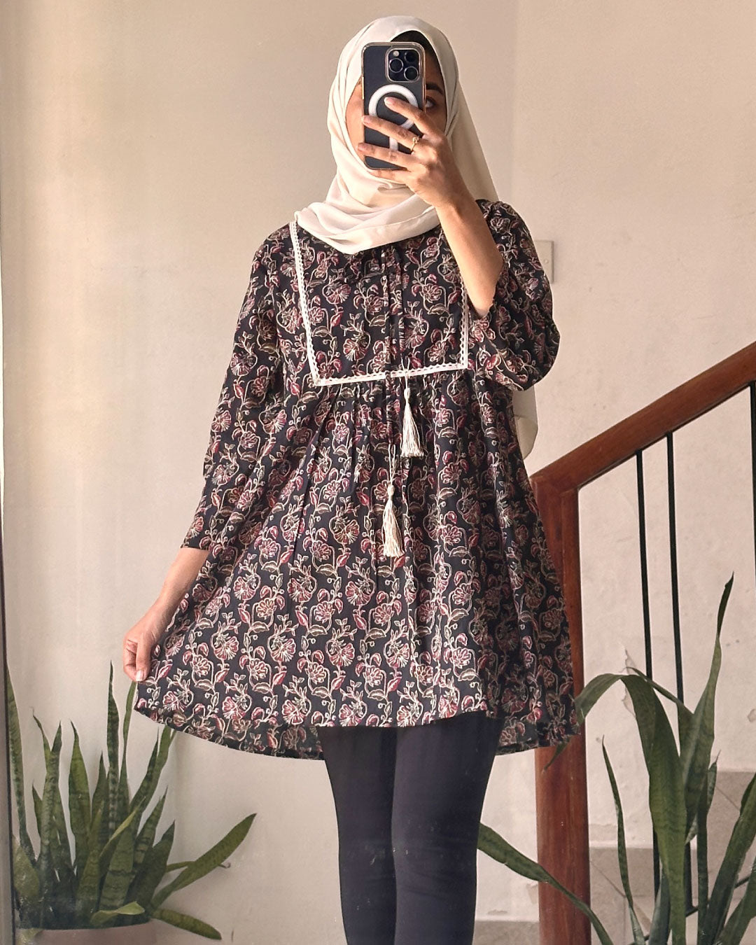 Twilight Bloom Hand-Block Printed Short Kurti