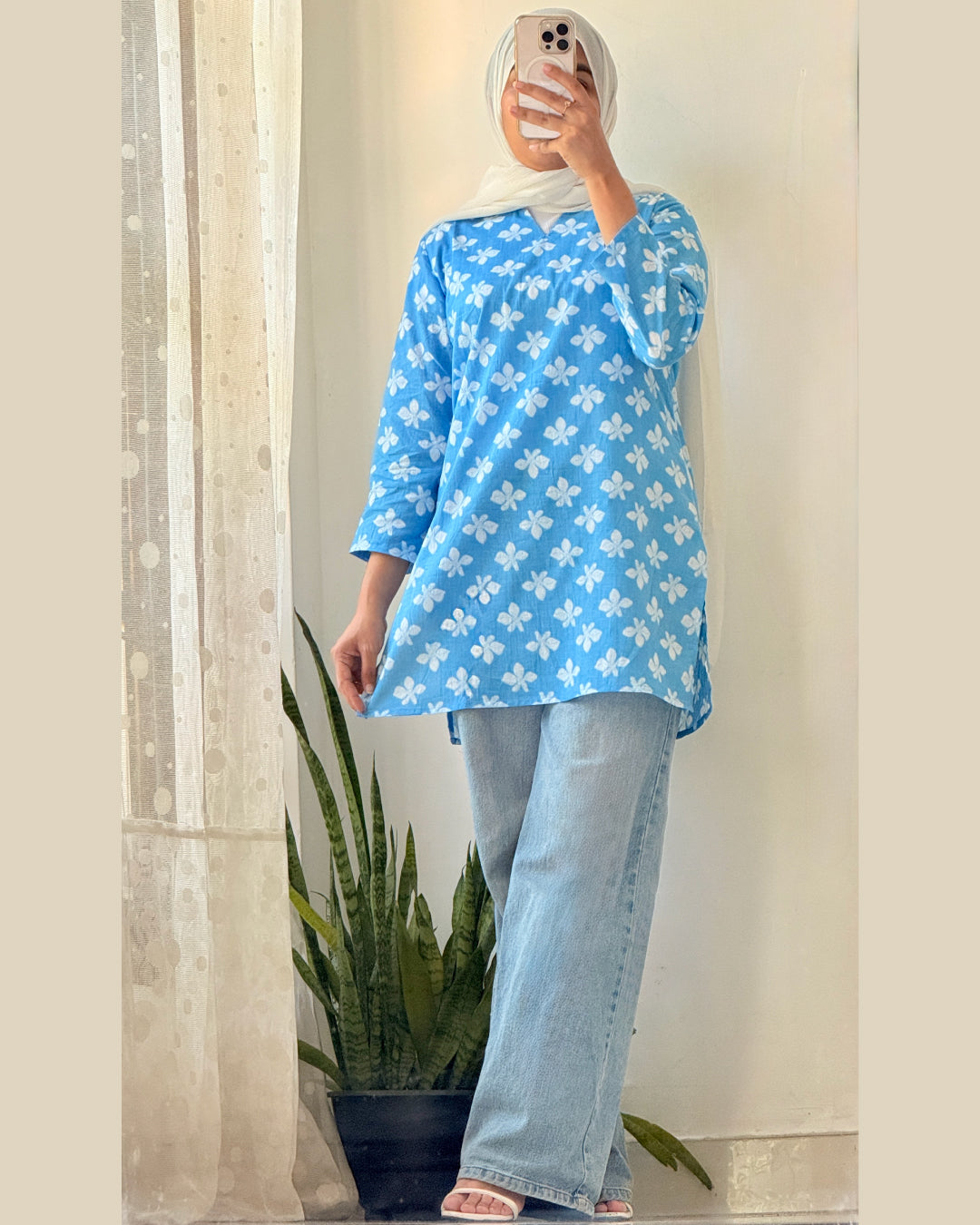 Phoolkari Noor Sky Blue 30 Inches Short Kurti