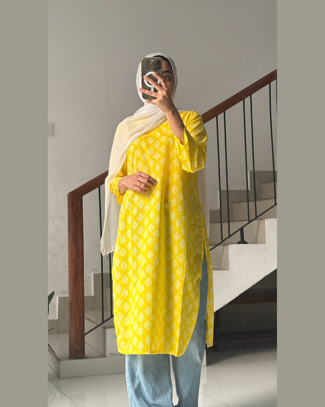 Sunshine Bloom - Yellow Printed 40-Inch Long Kurtis