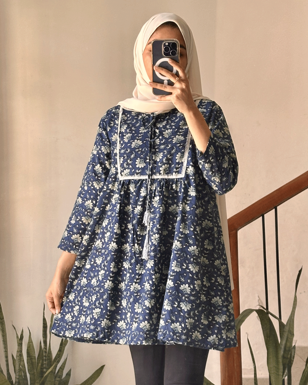 Midnight Bloom Hand-Block Printed Yoke Style Short Kurti