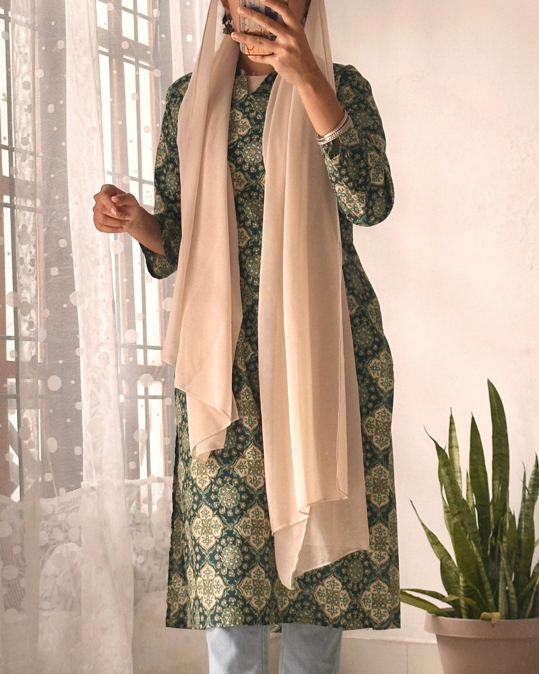 Vibrant Grace – Green and Yellow Long Kurti