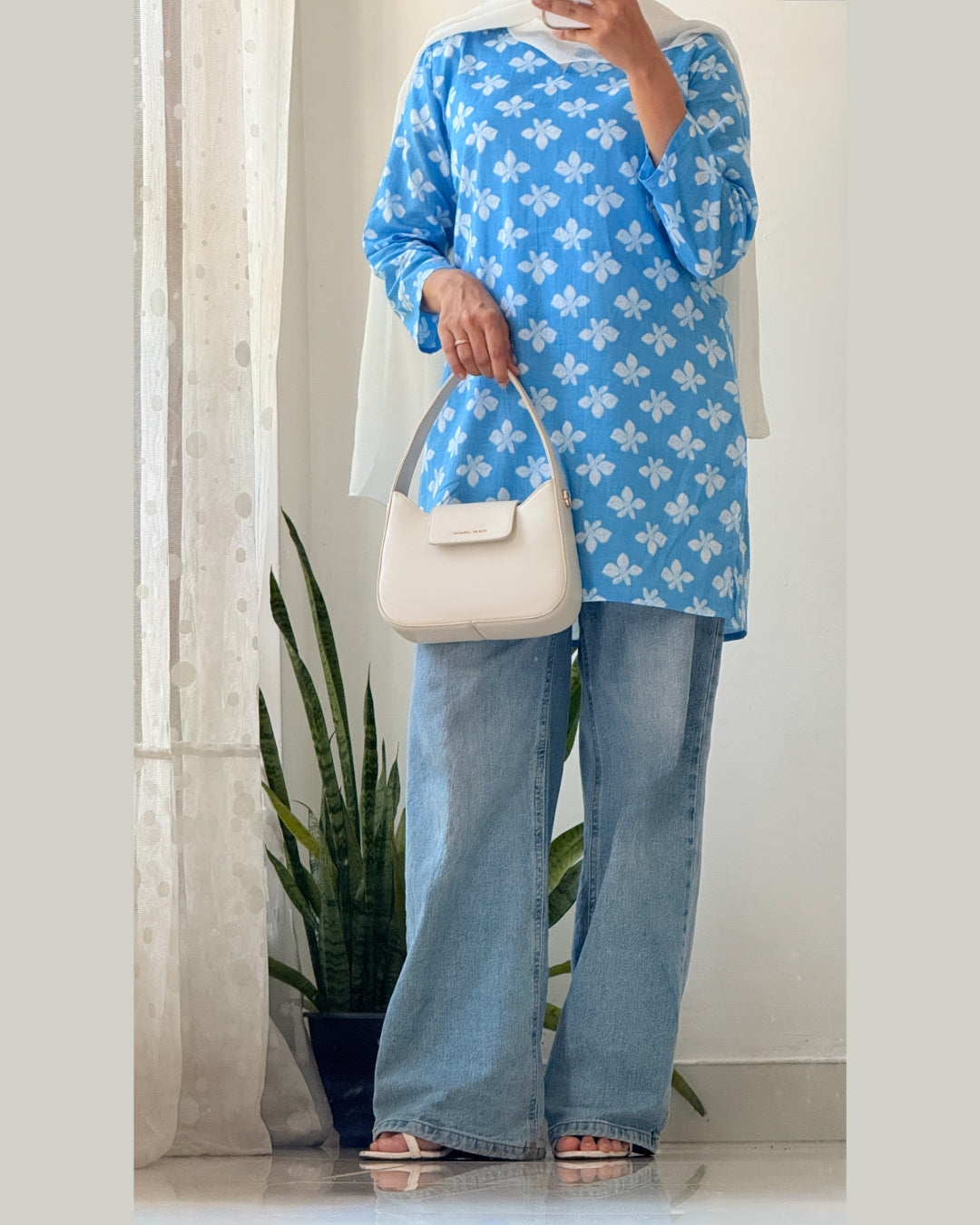 Phoolkari Noor Sky Blue 30 Inches Short Kurti