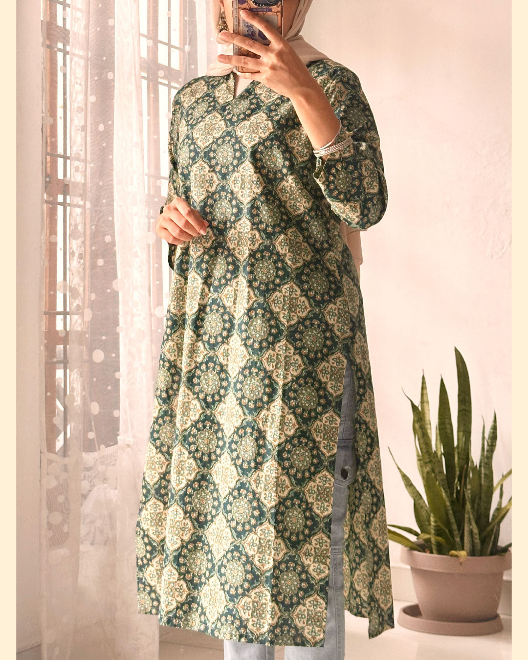 Vibrant Grace – Green and Yellow Long Kurti