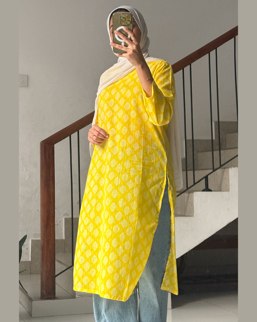 Sunshine Bloom - Yellow Printed 40-Inch Long Kurtis