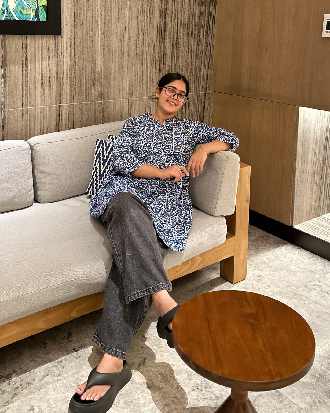 Indigo Block Peplum Top