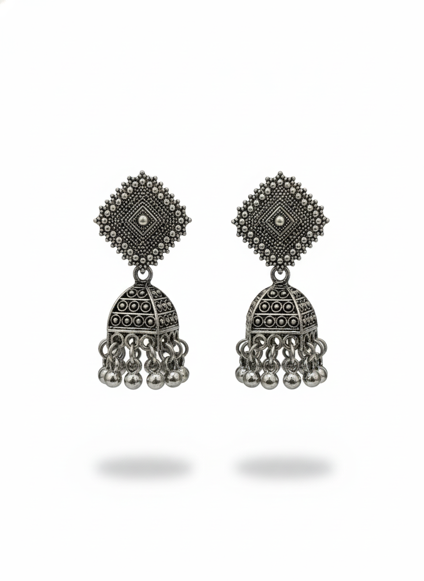 Antique Silver Square Jhumkas