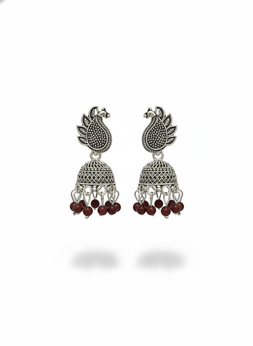 Mystic Peacock Bell Jhumka Earrings