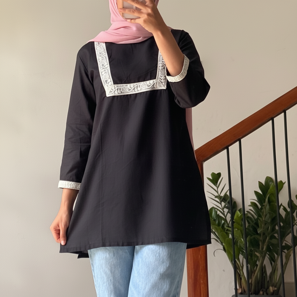 Noir Elegance Cotton Tunic 30 inch Short Kurthi