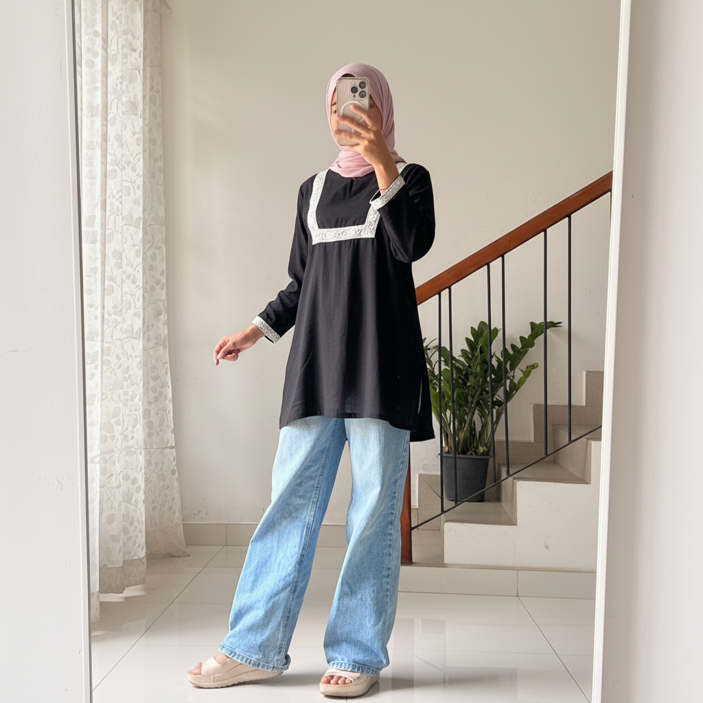 Noir Elegance Cotton Tunic 30 inch Short Kurthi