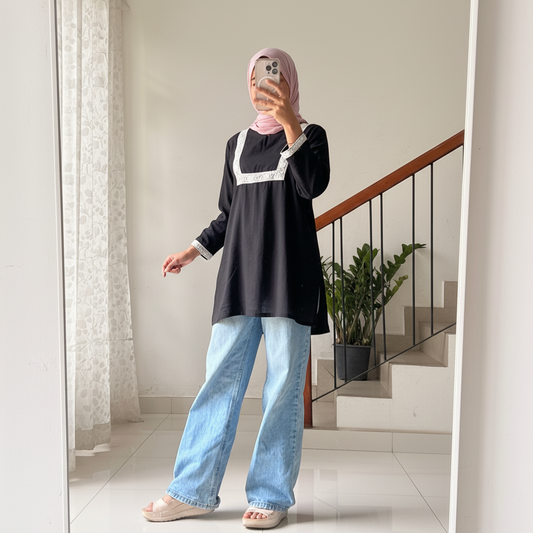 Noir Elegance Cotton Tunic 30 inch Short Kurthi