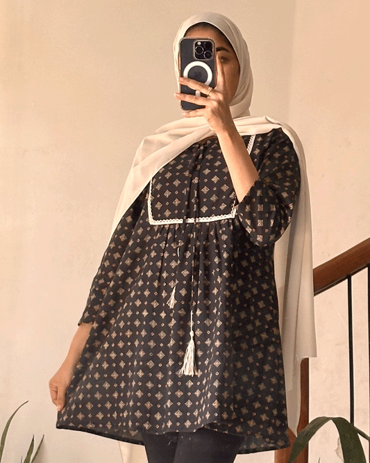 Noir Grace Hand-Block Printed Short Kurti