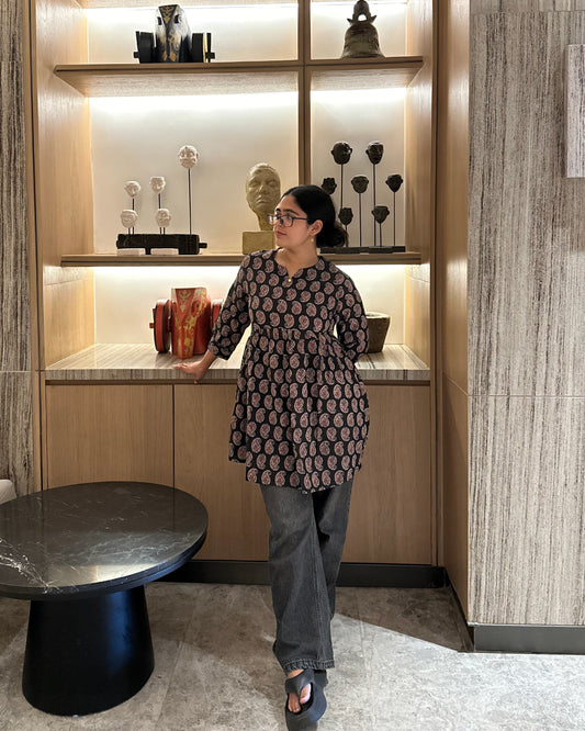 Noir Paisley Peplum Top