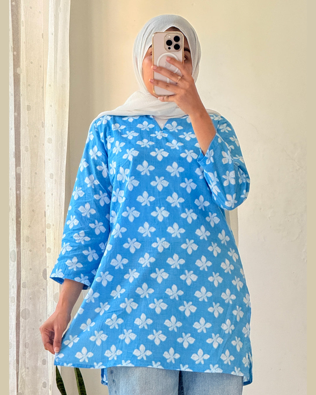 Phoolkari Noor Sky Blue 30 Inches Short Kurti
