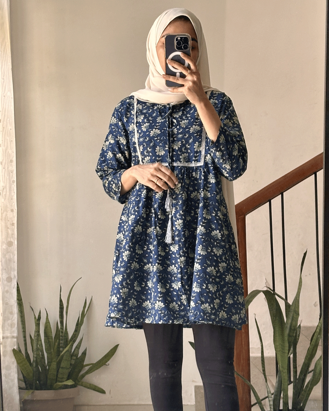 Midnight Bloom Hand-Block Printed Yoke Style Short Kurti