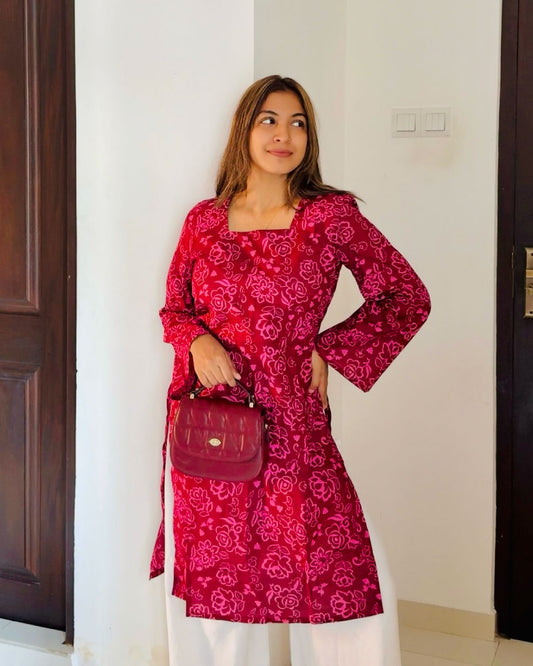 Ruhani Mehru Kurti Maroon 40-Inch Kurti