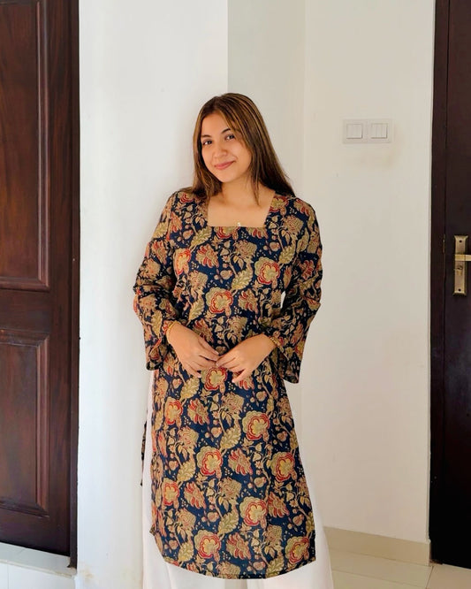 Mehrunisa Gulbaan Kurti Blue Floral 40-Inch Kurti