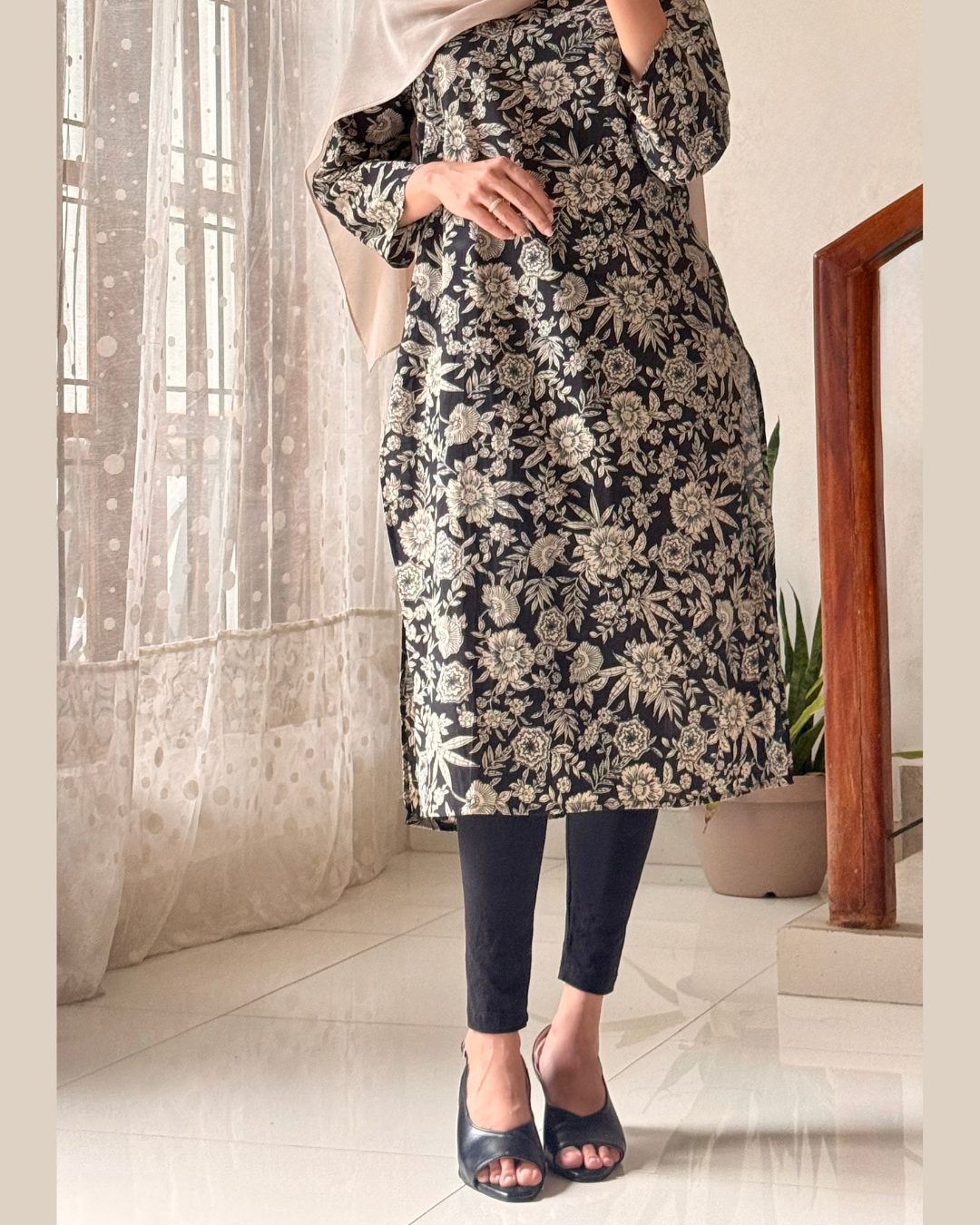 Black Floral Kurti Top for Women – Midnight Masala | Casual Ethnic Wear Sri Lanka