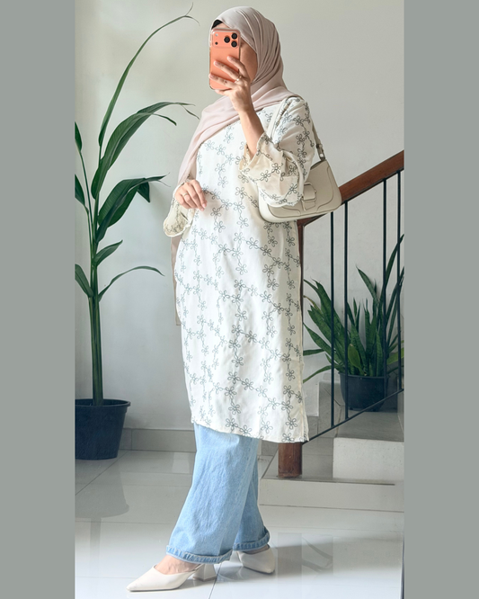 Sage Whisper – Green Embroidered Kurti (40”)