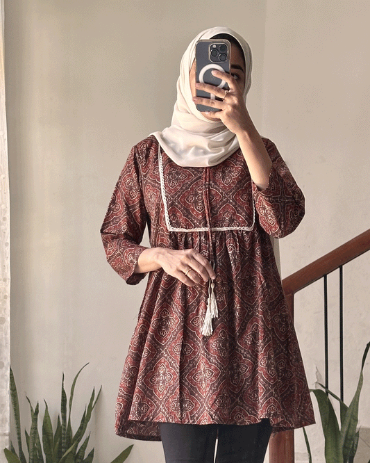 Rustic Charm Hand-Block Printed Short Kurti