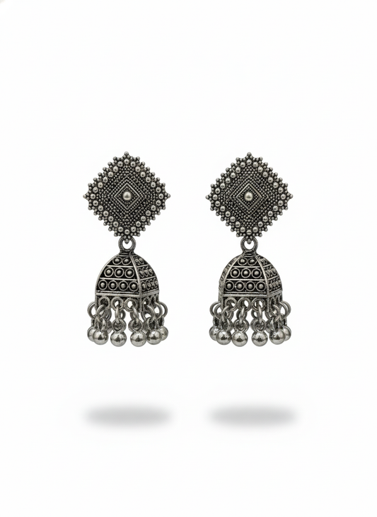Antique Silver Square Jhumkas