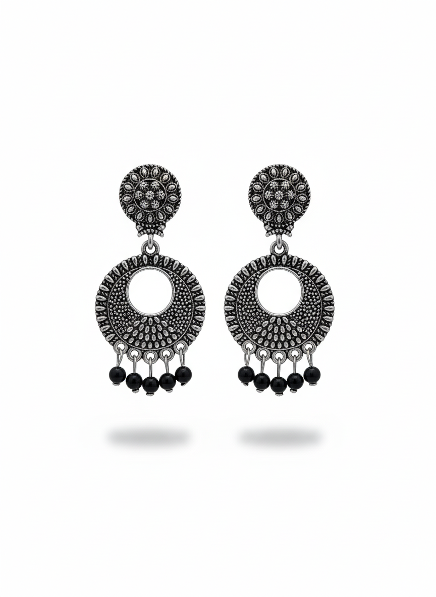 Urban Bloom Black Bead Dangler Earrings