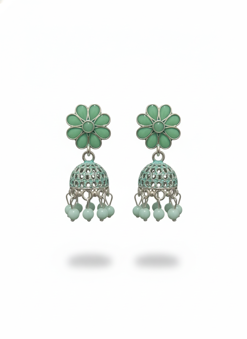 Mint Bloom Jhumka Earrings