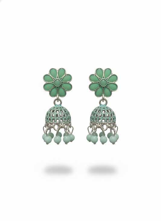 Mint Bloom Jhumka Earrings
