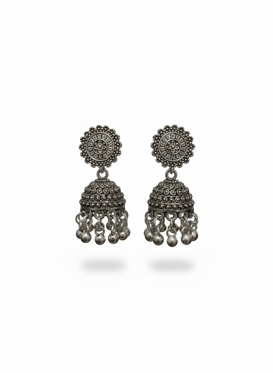 Floral Mandala Oxidized Drop Jhumka Earrings