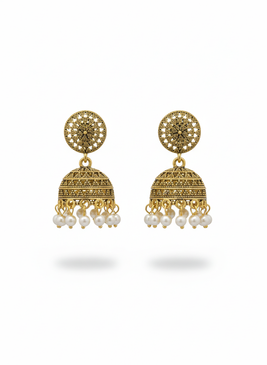 Regal Filigree Pearl Jhumkas