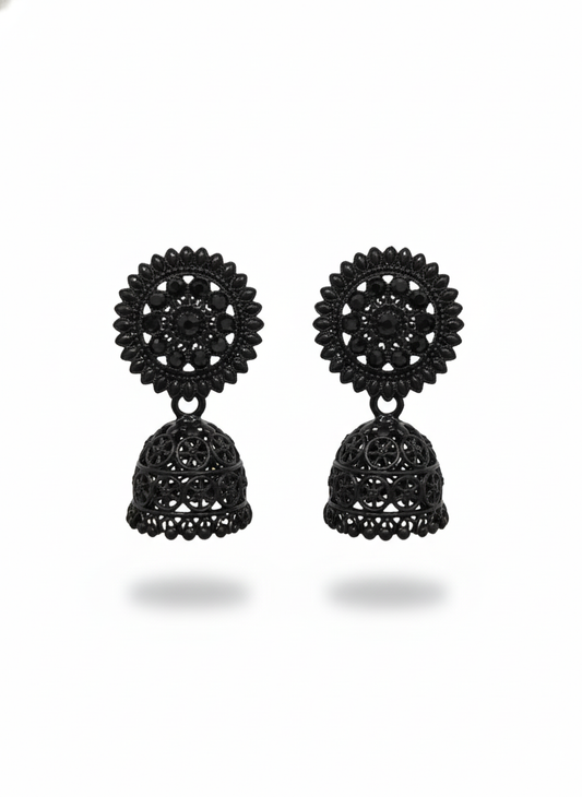 Midnight Blossom Black Jhumkas