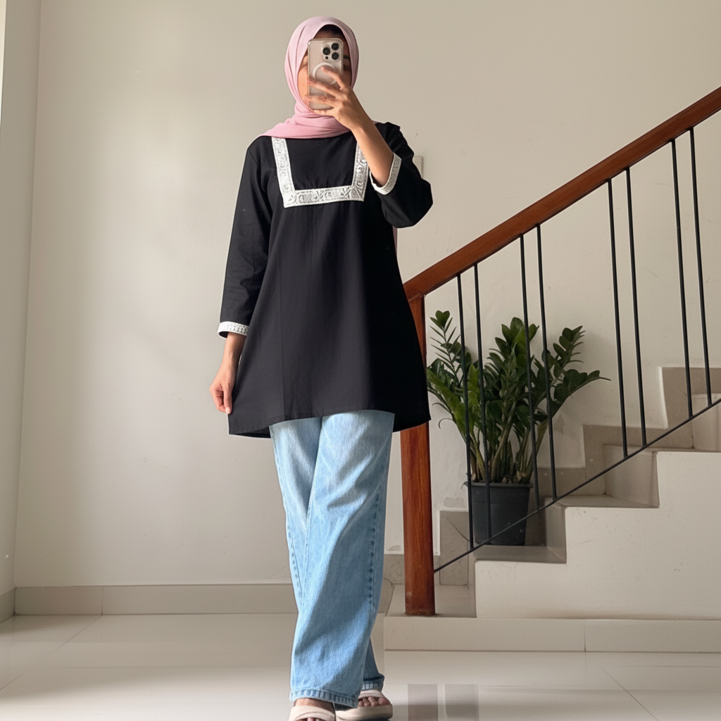 Noir Elegance Cotton Tunic 30 inch Short Kurthi