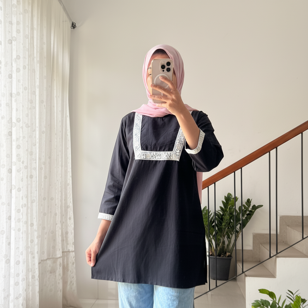 Noir Elegance Cotton Tunic 30 inch Short Kurthi